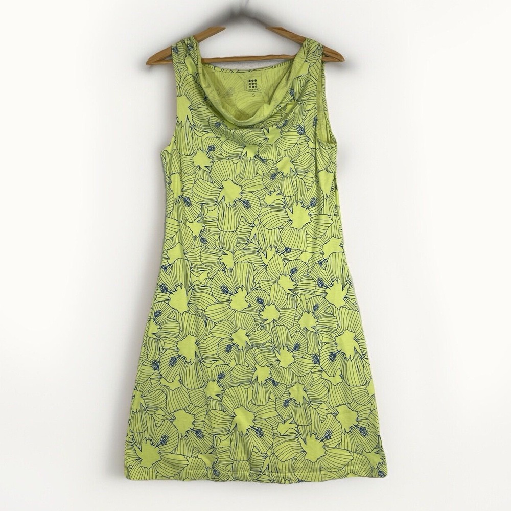 Title Nine Small Breeze Dress Floral Lime Green Cowl Neck Summer Golf Stretch